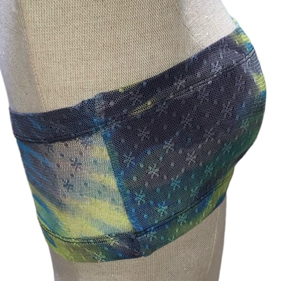 See You Monday Swimwear M Top Women Tie-Dye Net Strapless Blue Green - Picture 2 of 5